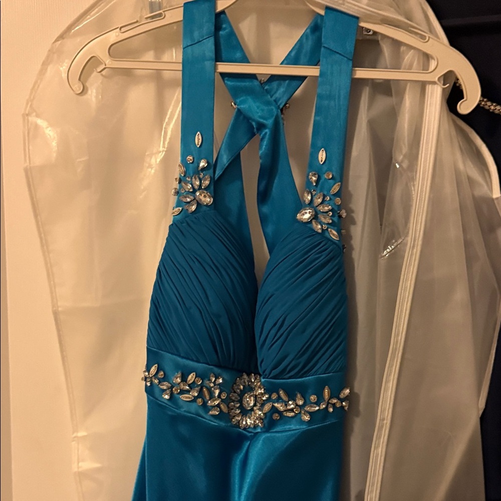 Cache Teal Embellished Prom Dress